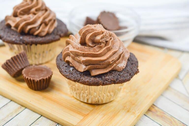 Keto Reeses Peanut Butter Cupcakes.