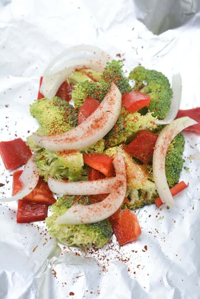 Vegetables with seasoning on top.